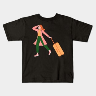 Happy Woman Solo Traveler with Luggage Kids T-Shirt